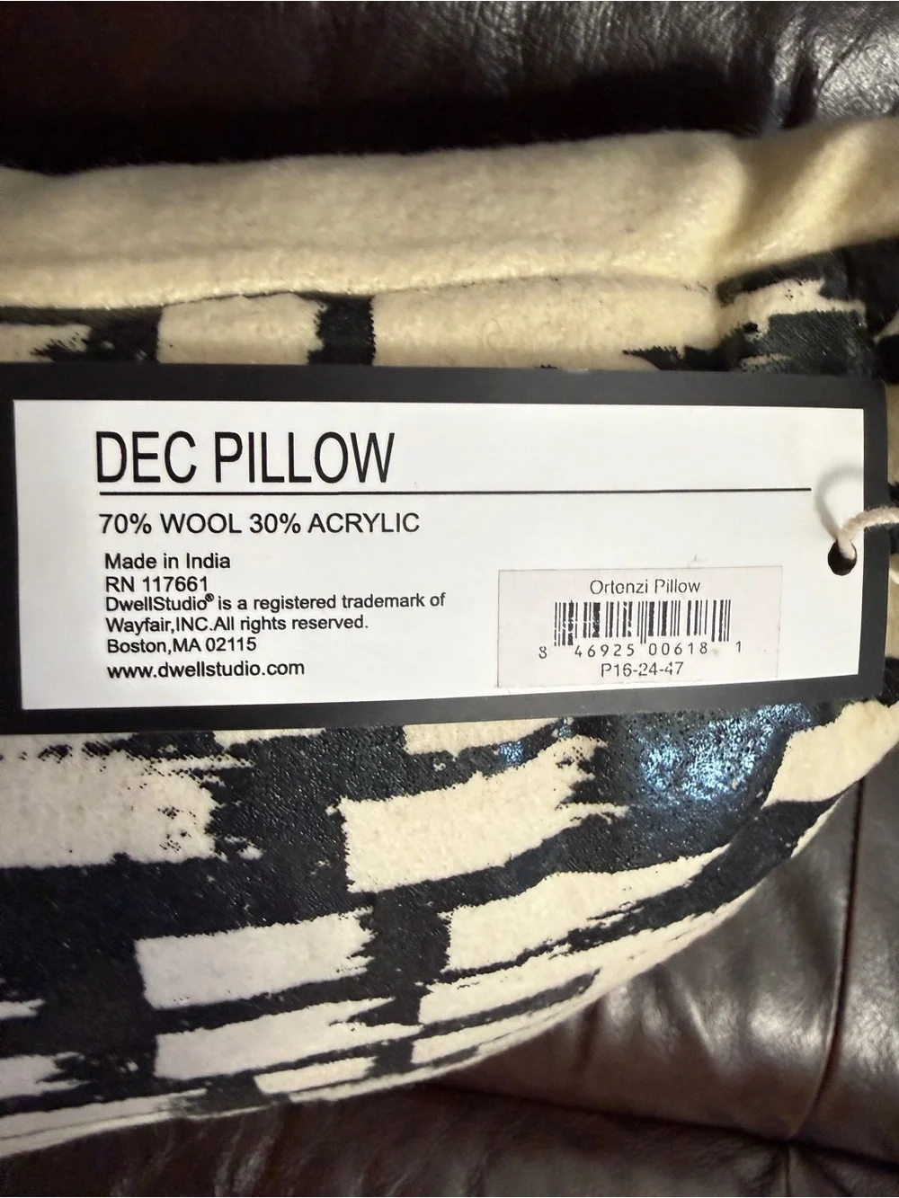 Black and Cream Patterned Lumbar Accent Pillow